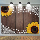 Allenjoy Sunflowers And Brown Wood Bright Birthday Backdrop