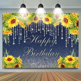 Allenjoy Sunflowers And Glitter Lines Happy Birthday Backdrop