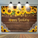 Allenjoy Sunflowers And Lace Wooden Happy Birthday Backdrop