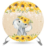 Allenjoy Sunflowers With Elephant Circle Baby Shower Backdrop