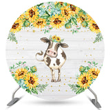 Allenjoy Sunflowers With Lovely Cow Round Birthday Backdrop