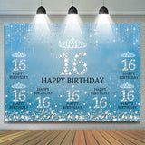 Allenjoy Sweet 16 Diamond Glitter Blue Birthday Backdrop