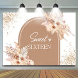 Allenjoy Sweet 16 Flowers Arched Happy Birthday Backdrop