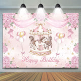 Allenjoy Sweet Carousel Floral Balloon Birthday Backdrop