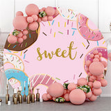 Allenjoy Sweet Doughnut Pink Happy Birthday Circle Backdrop