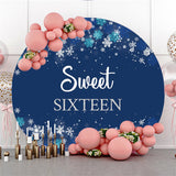 Allenjoy Sweet Sixteen Snowflake Happy Birthday Round Backdrop