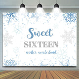 Allenjoy Sweet Sixteen Winter Wonderland Blue Birthday Backdrop