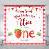 Allenjoy Sweet Strawberry Plaid Custom 1St Birthday Backdrop