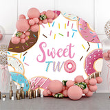 Allenjoy Sweet Two Donuts Round Birthday Backdrop Cover