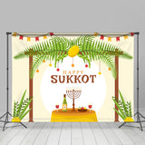 Allenjoy Table Candlestick Green Leaves Beige Sukkot Backdrop