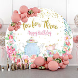 Allenjoy Tea Three Flower Round Girls Birthday Backdrop