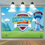 Allenjoy Tower Grassland Blue Sky Happy Birthday Backdrop