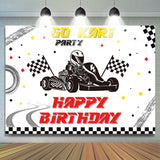 Allenjoy Track Flag Happy Birthday Backdrop Kart Party