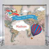 Allenjoy Travel Map Aircraft Custom 1St Birthday Backdrop