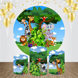 Allenjoy Tree Animals Spring Round Bakcdrop Kit Birthday