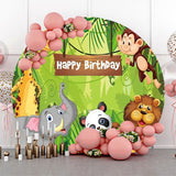 Allenjoy Tropical Green Leaves Animals Round Birthday Backdrop