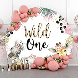 Allenjoy Tropical Leaves Animals Round 1St Birthday Backdrop