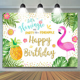 Allenjoy Tropical Leaves Flamingos Pineapple Birthday Backdrop