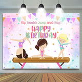 Allenjoy Tumble Jump Gymnast Girls Happy Birthday Backdrop