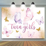 Allenjoy Twin Girls Butterfly Glitter Baby Shower Backdrop