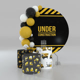 Allenjoy Under Construction Yellow Stripes Round Backdrop Kit