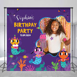 Allenjoy Undersea Cat Mermaid Purple Custom Birthday Backdrop