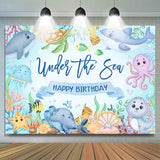 Allenjoy Undersea Marine Life Happy Birthday Backdrop Boy