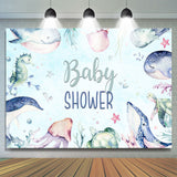 Allenjoy Underwater Animals Light Blue Baby Shower Backdrop