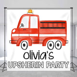 Allenjoy Upsherin Party Fire Truck Custom Birthday Backdrop