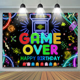 Allenjoy Video Game Over Black Glitter Birthady Backdrop