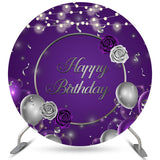 Allenjoy Violet Flower Balloon Circle Happy Birthday Backdrop