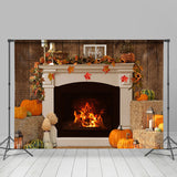 Allenjoy Warm Fireplace Pumpkin Family Thanksgiving Day Backdrop