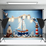 Allenjoy Warm Sailboat Lighthouse Photo Cake Smash Backdrop