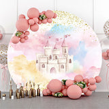 Allenjoy Watercolour Pink Castle Round Baby Shower Backdrop