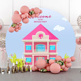 Allenjoy Welcome Pink House Girl Circle Birthday Backdrop