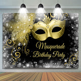 Allenjoy White Black Golden Masquerade Happy Birthday Backdrop