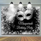 Allenjoy White Black Silver Masquerade Happy Birthday Backdrop