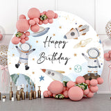 Allenjoy White Blue Astronanut Galaxy Round Birthday Backdrop