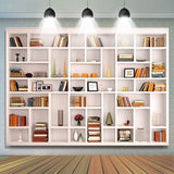 Allenjoy White Bookshelf Office Conference Holiday Backdrop