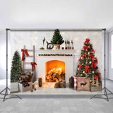 Allenjoy White Brick And Fireplace Animal Christmas Backdrop