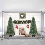 Allenjoy White Brick Christmas Wreath Tree Christmas Backdrop