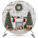 Allenjoy White Brick Christmas Wreath Tree Circle Backdrop