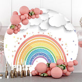 Allenjoy White Clouds With Rainbow Circlr Birthday Backdrop