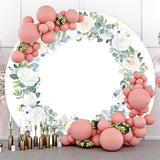 Allenjoy White Flower Leaves Happy Birthday Circle Backdrop