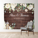 Allenjoy White Flowers Candle Wooden Theme Wedding Backdrop