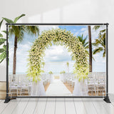 Allenjoy White Gauze Flower Arch Seaside Wedding Backdrop