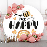 Allenjoy White Honeybee Arch Rainbow Round Birthday Backdrop