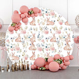 Allenjoy White Pink Bunny Greenery Round Birthday Backdrop