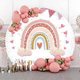 Allenjoy White Pink Rainbow Boho Round Backdrop Birthday