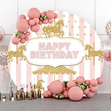 Allenjoy White Pink Stripes Circus Round Birthday Backdrop